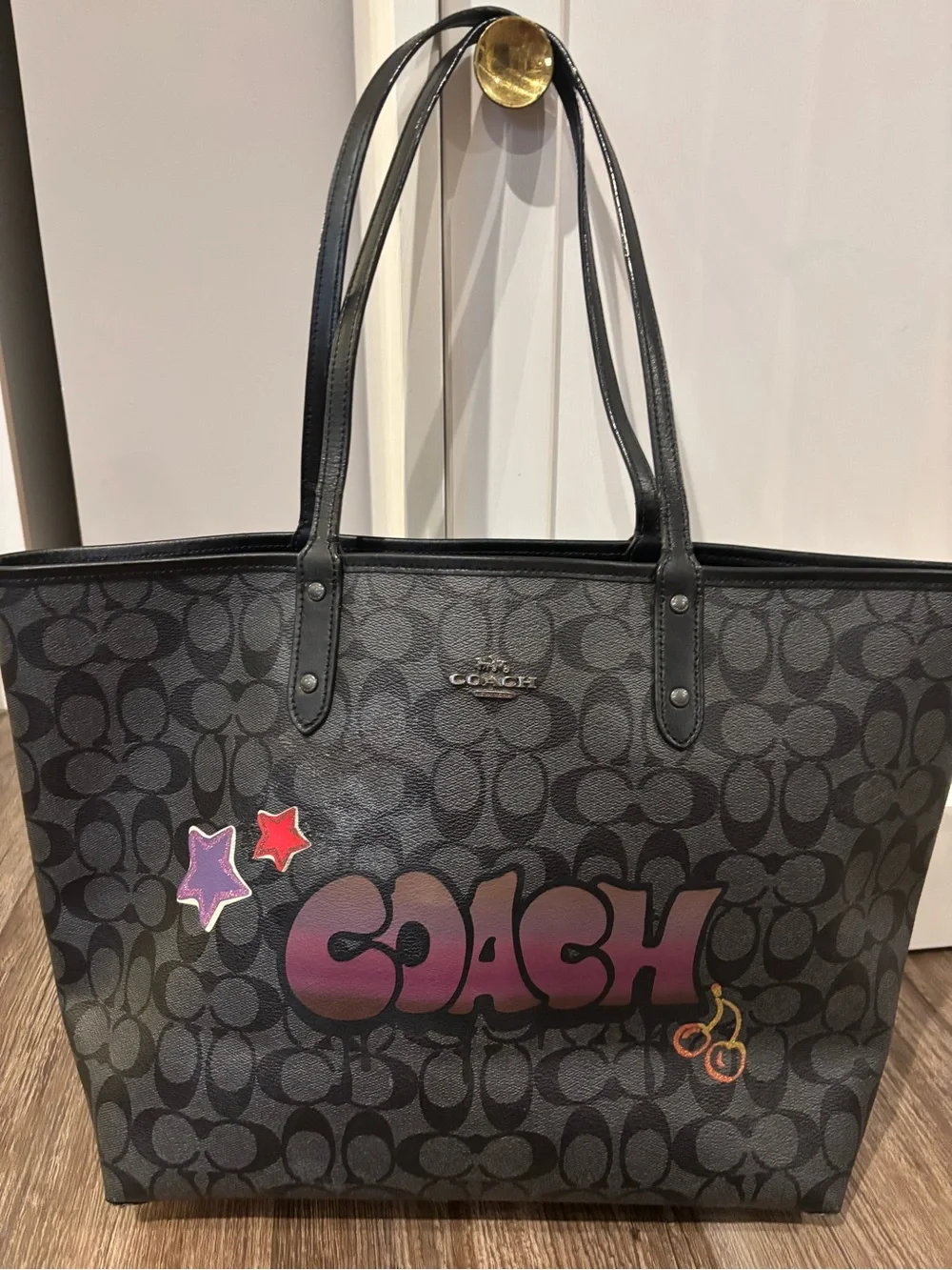 Coach Reversible City Tote in signature black and grey